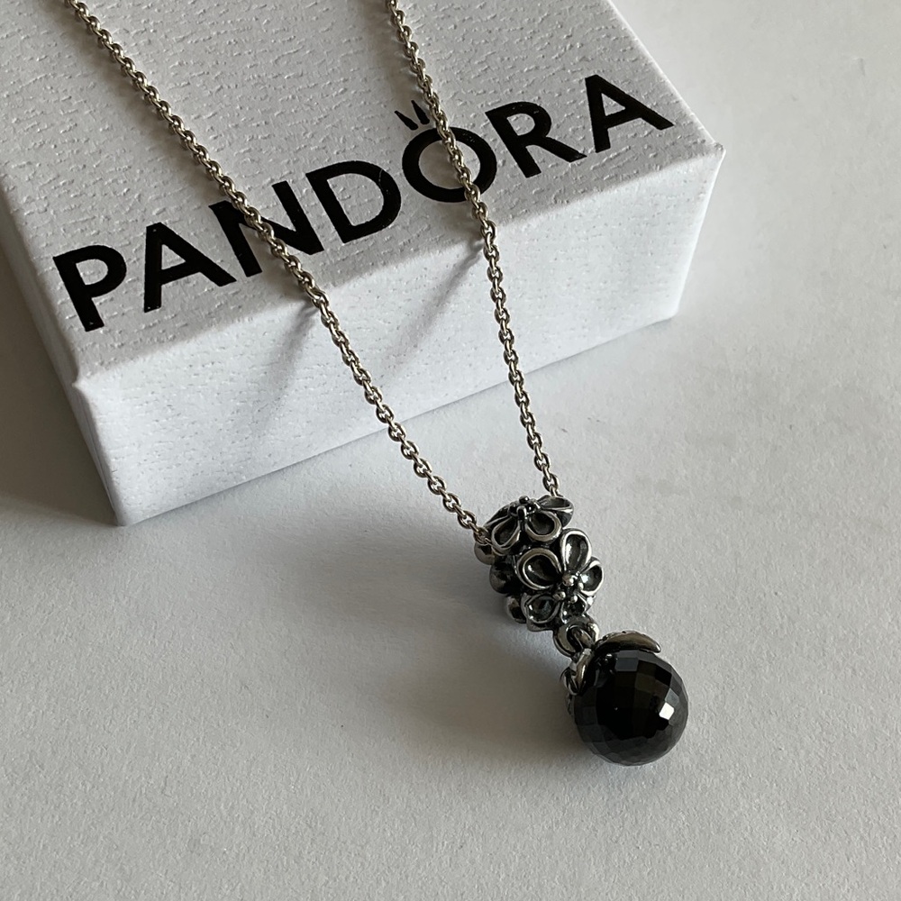 Pandora Silver Necklace with Black Onyx Bead Charm